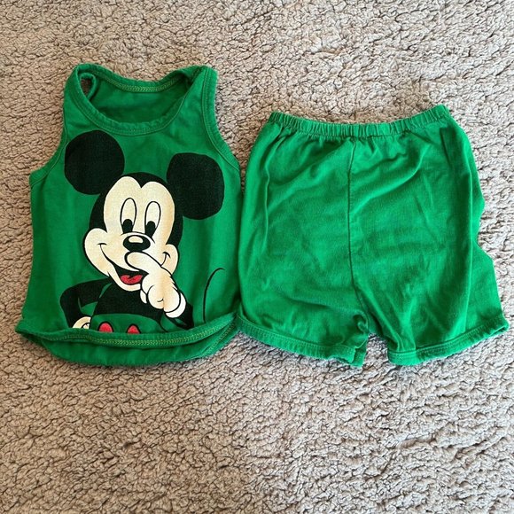 Disney Other - Vintage Disney Outfit Pants Shirt Set Boys 2T Green Mickey Mouse Sleeveless